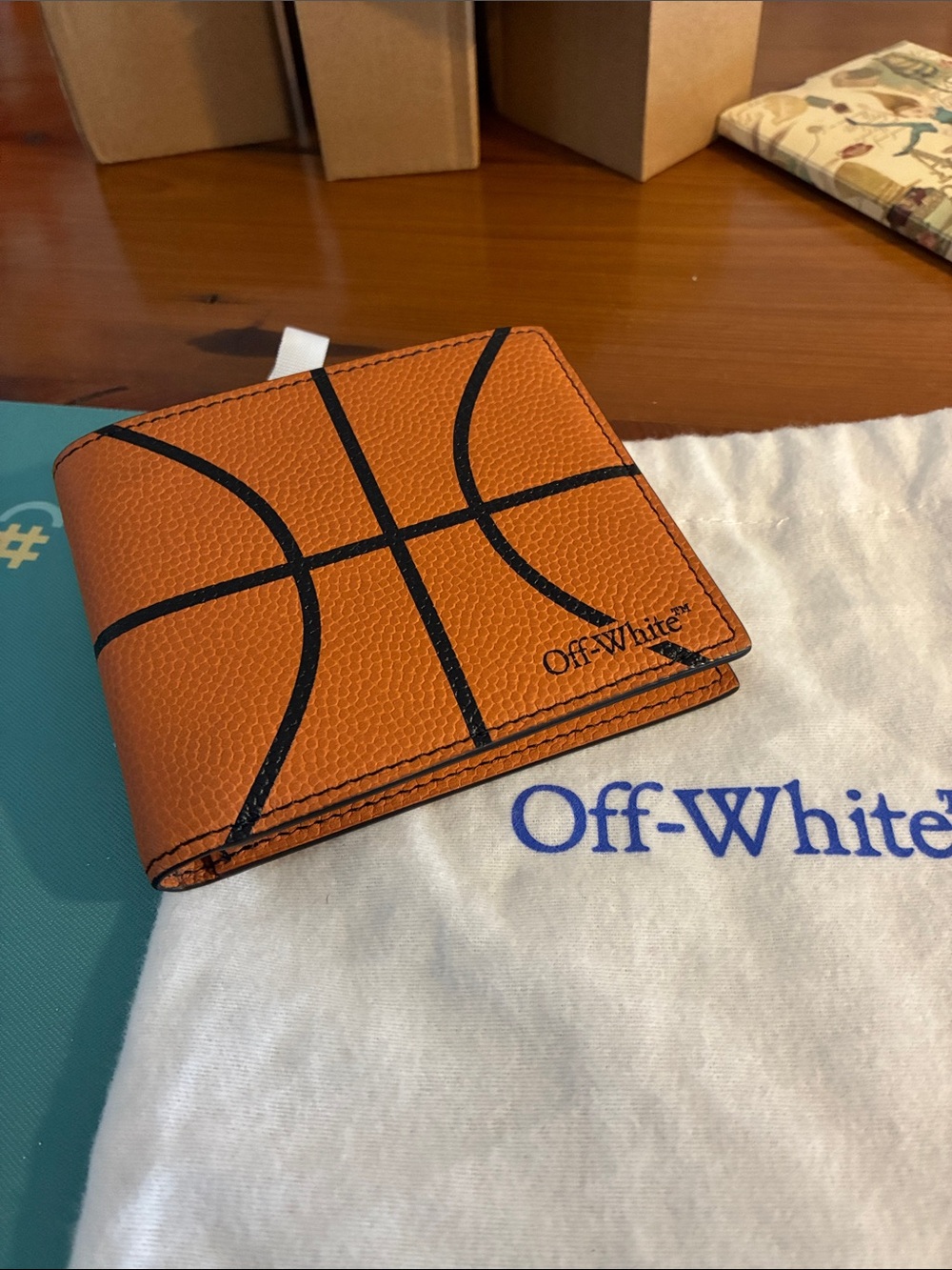 Off-White Orange Basketball-Print Leather Bifold Wallet